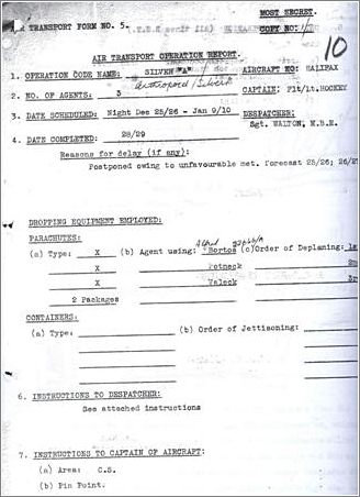 British Transport order regarding the flight to drop the parachutists into Czechoslovakia